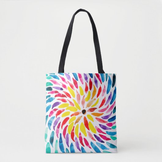 Tote Bag Aquarelle arc-en-ciel spirale abstraite (Devant)