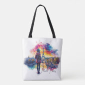 Tote Bag Aquarelle Art J'aime Paris Tour Eiffel Travel (Dos)