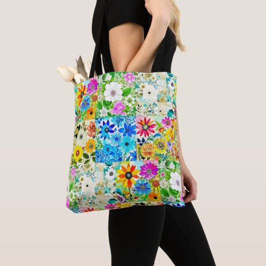 Tote Bag Aquarelle Art Patchwork Floral Fleurs (De près)
