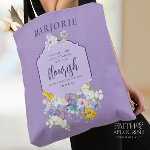 Tote Bag Aquarelle Bible Florale Verse Purple Personnalisé
