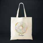 Tote Bag Aquarelle blanche mignonne Donut avec arrosage per<br><div class="desc">Aquarelle blanche mignonne Donut avec arrosage Sac fourre-tout personnalisé | Sac fourre-tout personnalisable avec beignets blancs aquarelle avec des arrosages colorés. Ce sac fourre-tout de beignes mignon sera parfait comme cadeau personnalisé. Personnalisez en ajoutant un nom ou une courte phrase. D'autres couleurs de beignes sont disponibles.</div>
