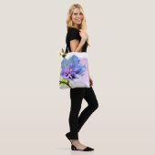 Tote Bag Aquarelle bleu Chiffon Rose et rose Peony (Sur le modèle)
