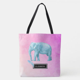 Tote Bag Aquarelle bleu clair éléphant sur Arrière - plan r