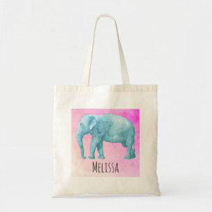 Tote Bag Aquarelle bleu clair éléphant sur Arrière - plan r