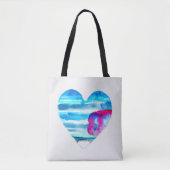 Tote Bag Aquarelle bleu coeur mignon (Devant)