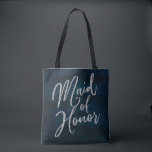 Tote Bag Aquarelle bleu foncé de la marine<br><div class="desc">Navy Luster Dark Blue Watercolor Design, avec la typographie argentée Sparkle Typographie, et belle aquarelle texture arrière - plan. Avec Fontes De Script Chic Moderne. Un style tendance et luxueux - Monogram Maid of Honor Sacs fourre-tout personnalisé! ~ Regardez ma boutique pour voir l'ensemble de la suite mariage pour ce...</div>