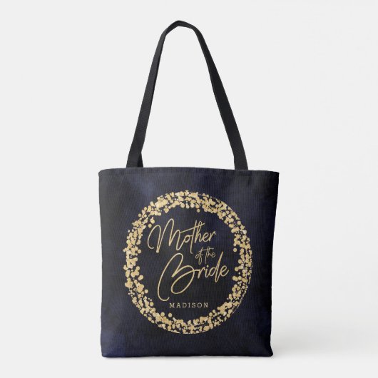Tote Bag Aquarelle bleu marine et Mère or de la mariée (Dos)