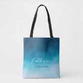 Tote Bag Aquarelle Bleu Océan Vagues Avec Mariage Monogramm (Devant)