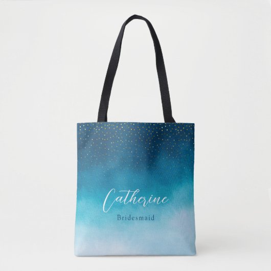 Tote Bag Aquarelle Bleu Océan Vagues Avec Mariage Monogramm (Devant)