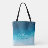 Tote Bag Aquarelle Bleu Océan Vagues Avec Mariage Monogramm (Dos)