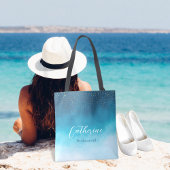 Tote Bag Aquarelle Bleu Océan Vagues Avec Mariage Monogramm