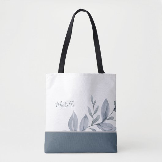 Tote Bag Aquarelle bleu outremer vert avec nom (Devant)