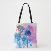 Tote Bag Aquarelle bleu rose Hawaii Palmes tropicales (Devant)