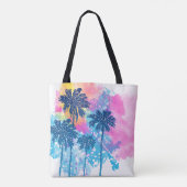 Tote Bag Aquarelle bleu rose Hawaii Palmes tropicales (Dos)