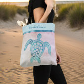 Tote Bag Aquarelle bleu Turquoise tortue de mer sur le mono