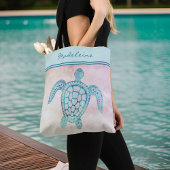 Tote Bag Aquarelle bleu Turquoise tortue de mer sur le mono