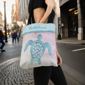 Tote Bag Aquarelle bleu Turquoise tortue de mer sur le mono
