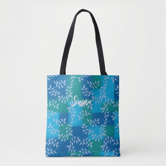 Tote Bag Aquarelle bleu vert ivoire (Devant)
