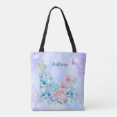 Tote Bag Aquarelle bleu violet moderne brillant Floral (Dos)
