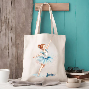 Tote Bag Aquarelle bleue Ballerina Danseuse naturelle