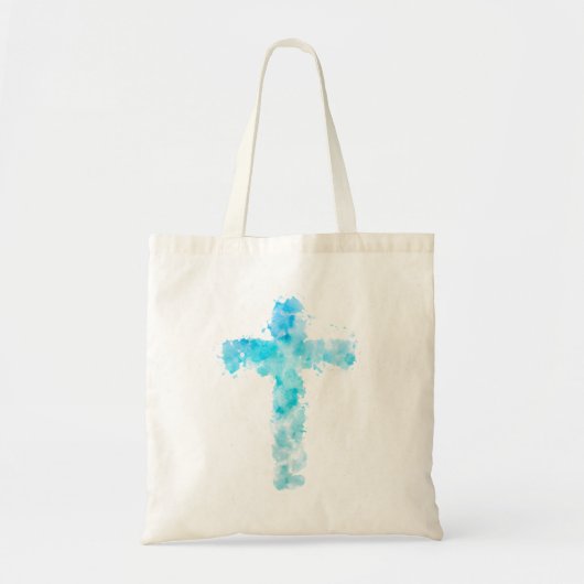 Tote Bag Aquarelle bleue Croix chrétienne Baptême (Devant)