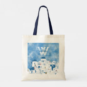 Tote Bag Aquarelle bleue et blanche Santorin Grèce Monogram (Dos)