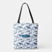 Tote Bag Aquarelle bleue Monogramme Baleine et Narwhal (Dos)