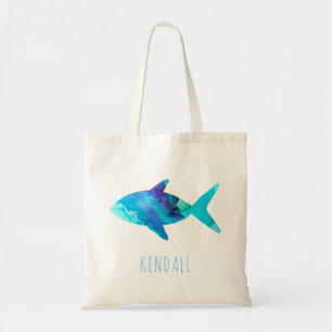 Tote Bag Aquarelle Blue Fish Sea Life Kids Personnalisé