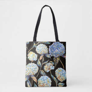 Tote Bag Aquarelle Blue Hydrangea : Motif foncé sans couleu