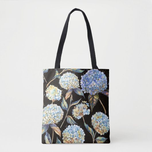 Tote Bag Aquarelle Blue Hydrangea : Motif foncé sans couleu (Devant)