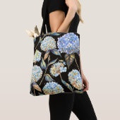 Tote Bag Aquarelle Blue Hydrangea : Motif foncé sans couleu (De près)