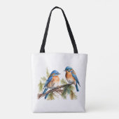 Tote Bag Aquarelle Bluebirds sur le pin (Dos)