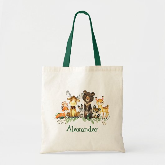 Tote Bag Aquarelle Bois Animaux forestiers (Devant)