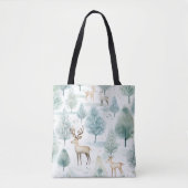 Tote Bag Aquarelle BoisCerf En Forêt D'Hiver Noël (Devant)