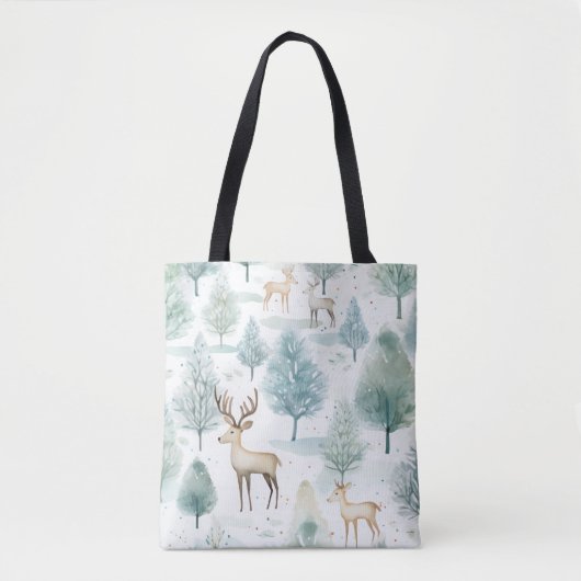 Tote Bag Aquarelle BoisCerf En Forêt D'Hiver Noël (Devant)