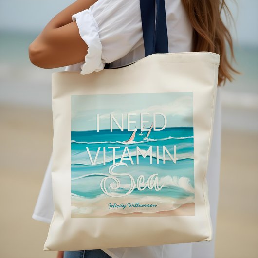 Tote Bag Aquarelle Bord de mer Océan 'I Need Vitamin Sea"