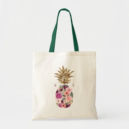 Tote Bag Aquarelle botanique fleurie chic Ananas doré (Devant)