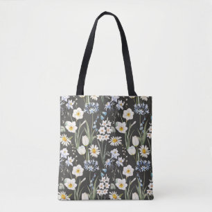 Tote Bag Aquarelle botanique, motif à ressort fleuri.