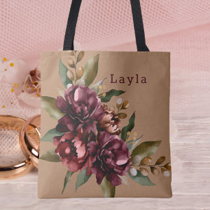 Tote Bag Aquarelle Bourgogne Automne Bouquet Floral Bridesm