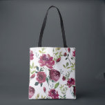 Tote Bag Aquarelle Bourgogne | Modèle floral<br><div class="desc">Sac fourre-tout à fleurs d'aquarelle féminin et élégant avec des pivoines bordeaux. Cette conception est disponible dans d'autres produits.</div>