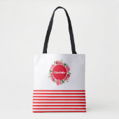 Tote Bag Aquarelle Cercle rouge et rose Courbe florale (Devant)