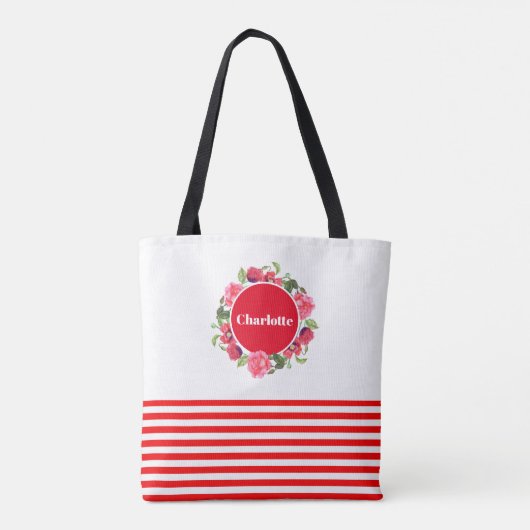 Tote Bag Aquarelle Cercle rouge et rose Courbe florale (Dos)