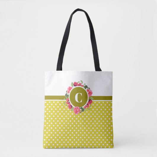 Tote Bag Aquarelle Cercle rouge et rose Courbe florale (Devant)
