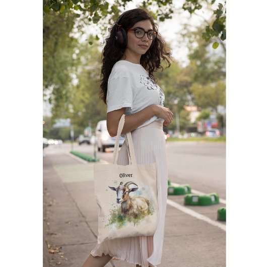 Tote Bag Aquarelle Chèvre de ferme, sur mesure