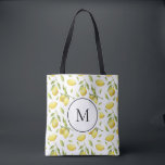 Tote Bag Aquarelle Citrons et verdure Monogramme Motif<br><div class="desc">Sac fourre-tout monographique avec des illustrations aquarelles de citron et motif de feuillage. Personnalisez en ajoutant votre monogramme. Ce sac au citron est parfait comme cadeau personnalisé. Des éléments correspondants sont disponibles.</div>