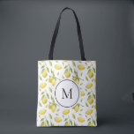 Tote Bag Aquarelle Citrons et verdure Monogramme Motif<br><div class="desc">Sac fourre-tout monographique avec des illustrations aquarelles de citron et motif de feuillage. Personnalisez en ajoutant votre monogramme. Ce sac au citron est parfait comme cadeau personnalisé. Des éléments correspondants sont disponibles.</div>