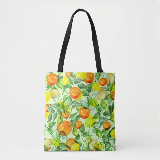 Tote Bag Aquarelle citrons, fleurs, agrumes motif. (Devant)
