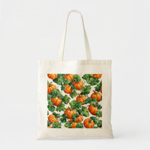 Tote Bag Aquarelle Citrouille Orange et Feuilles de Vigne A