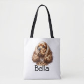 Tote Bag Aquarelle Cocker Spaniel Personnalisé (Devant)