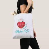 Tote Bag Aquarelle Coeur Stethoscope Infirmière Casquette (De près)